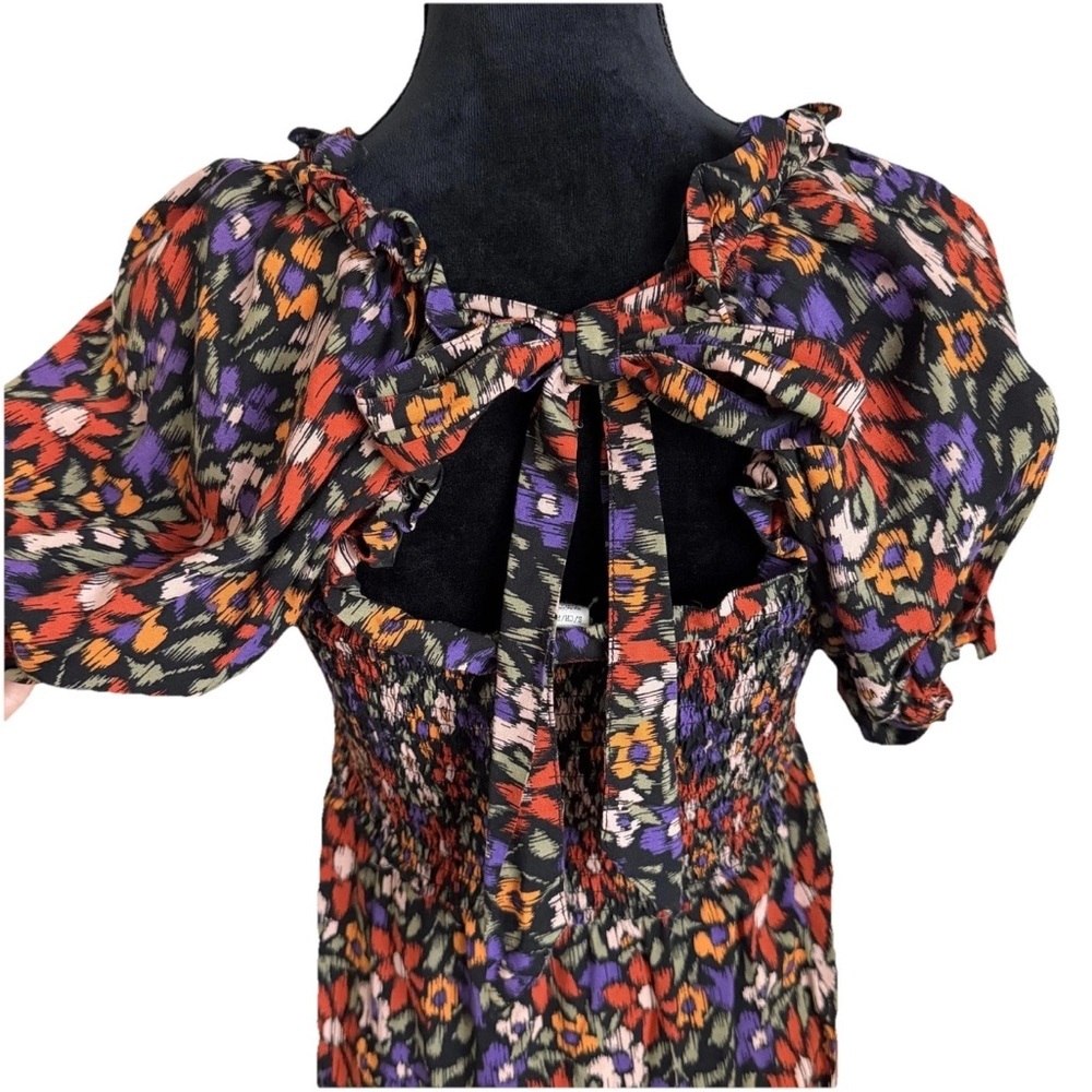 Beachlunchlounge Dress Womens S Floral Smocked Maxi Puff Sleeve Square Neck Boho - Picture 3 of 10